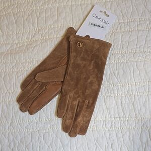 Calvin Klein Brown Suede Gloves